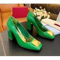 Perfect Valentino Roman Stud Patent Leather Medium Heel Pumps 6cm Green 110304