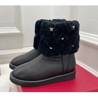 Good Quality Valentino Roman Stud Quilted Ankle Boots in Slit Leather and Wool Black 110313