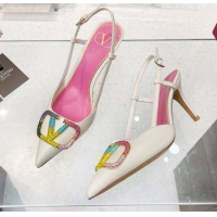 Durable Valentino VLogo Signature Calfskin Slingback Pump with Multicolor Crystal 8cm Heel White 1103074