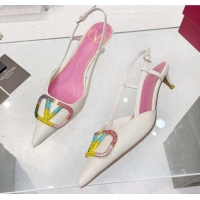 Sumptuous Valentino VLogo Signature Calfskin Slingback Pump with Multicolor Crystal 4cm Heel White 103073