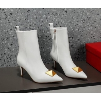 Best Product Valentino One Stud Calfskin High Heel Ankle Boots 8cm White 1128466