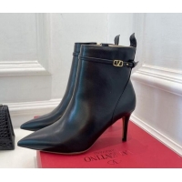 Charming Valentino VLogo Calfskin Heel Ankle Boots 8cm Black 1128478