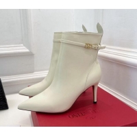 Stylish Valentino VLogo Calfskin Heel Ankle Boots 8cm White 128479