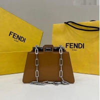 Top Grade Fendi Peekaboo Cut Petite Mini Bag in FD1625 Brown Glossy Leather 2023