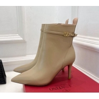 Sumptuous Valentino VLogo Calfskin Heel Ankle Boots 8cm Beige 1128480