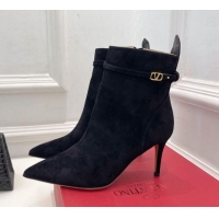 Luxury Valentino VLogo Suede Heel Ankle Boots 8cm Black 1128481