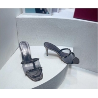 Duplicate Valentino Roman Stud Patent Leather and Mesh Heel Slide Sandals 8cm Silver Grey 112906