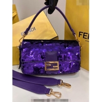 Famous Brand Fendi Baguette Medium Bag in 8601 Violet Purple Sequins 2023