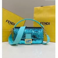 Most Popular Fendi Baguette Medium Bag in 8601 Light Blue Sequins 2023