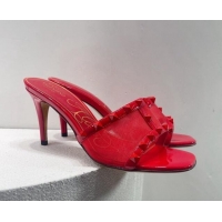 Good Quality Valentino Roman Stud Patent Leather and Mesh Heel Slide Sandals 8cm Red 112910