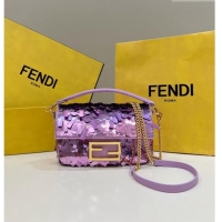 Unique Grade Fendi Baguette Mini Bag in Sequins 8601S Light Purple 2023