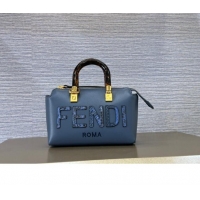 New Fashion Fendi By The Way Mini Boston Bag in Calfskin and Snakeskin-Like FD1652 Navy Blue 2023