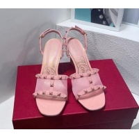 Best Product Valentino Roman Stud Patent Leather and Mesh Slide Sandals 8cm Light Pink 112916