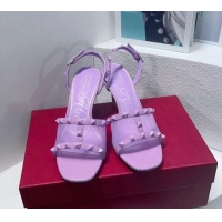 Good Quality Valentino Roman Stud Patent Leather and Mesh Slide Sandals 8cm Purple 112917