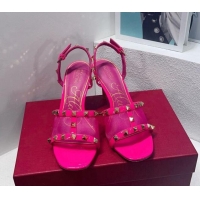 Top Grade Valentino Roman Stud Patent Leather and Mesh Slide Sandals 8cm Dark Pink 112920