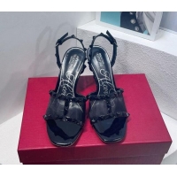 Shop Duplicate Valentino Roman Stud Patent Leather and Mesh Slide Sandals 8cm All Black 112923