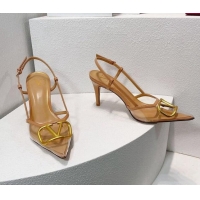 Grade Quality Valentino VLogo Patent Leather and PVC Slingback Pumps 8cm Dark Beige 112924