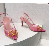 Perfect Valentino VLogo Patent Leather and PVC Slingback Pumps 8cm Light Pink 112928