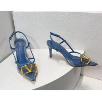 Most Popular Valentino VLogo Patent Leather and PVC Slingback Pumps 8cm Light Blue 112929