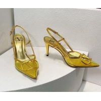 Popular Style Valentino VLogo Patent Leather and PVC Slingback Pumps 8cm Shiny Gold 112930