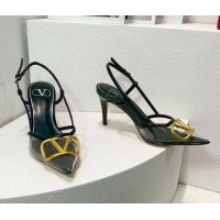 Stylish Valentino VLogo Patent Leather and PVC Slingback Pumps 8cm Dark Green 112935