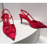 Luxury Valentino VLogo Silk Slingback Pumps 8cm All Red 112936