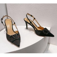 Good Quality Valentino VLogo Silk Slingback Pumps 8cm Black/Multicolor 112938