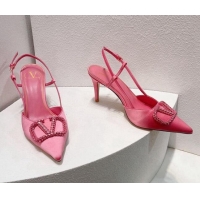 Most Popular Valentino VLogo Silk Slingback Pumps 8cm Light Pink 112940