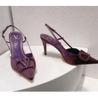 Charming Valentino VLogo Silk Slingback Pumps 8cm Dark Purple 112942