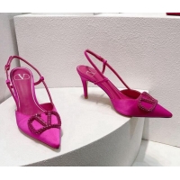 Unique Style Valentino VLogo Silk Slingback Pumps 8cm Dark Pink 112945