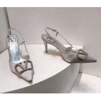 Good Looking Valentino VLogo Silk Slingback Pumps 8cm Silver 112946