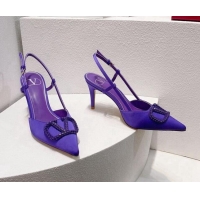 Unique Discount Valentino VLogo Silk Slingback Pumps 8cm Bright Purple 112948