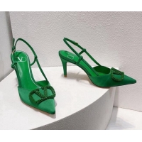 Top Grade Valentino VLogo Silk Slingback Pumps 8cm Bright Green 112949