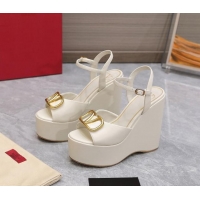 Lower Price Valentino VLogo Calfskin Platform Wedge Sandals 13cm White 112953