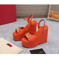 Trendy Design Valentino VLogo Calfskin Platform Wedge Sandals 13cm Orange 112956