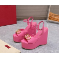 Best Product Valentino VLogo Calfskin Platform Wedge Sandals 13cm Pink 112957