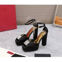 Sumptuous Valentino One Stud Silk High Heel Platform Sandals 13cm with Crystal Black 112963