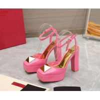 Charming Valentino One Stud Patent Leather High Heel Platform Open Pumps 13cm Pink 112970