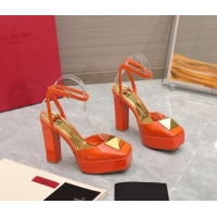 Grade Quality Valentino One Stud Patent Leather High Heel Platform Open Pumps 13cm Orange 112971