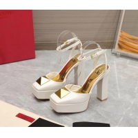 Good Quality Valentino One Stud Patent Leather High Heel Platform Open Pumps 13cm White 112972