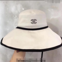 Top Design Chanel Canvas Wide Brim Hat 0216 White 2023