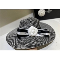 Top Quality Chanel Wide Brim Straw hat with Camellia Bloom C0216 Black 2023