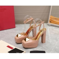 Grade Valentino One Stud Patent Leather High Heel Platform Open Pumps 13cm Nude 112973