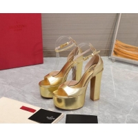 Low Cost Valentino Metallic Leather High Heel Platform Sandals 15.5cm Gold 112975