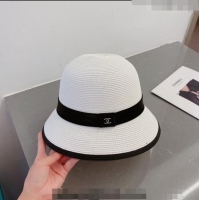 Shop Fashion Chanel Straw Bucket Hat with CC Band 0308 White 2023