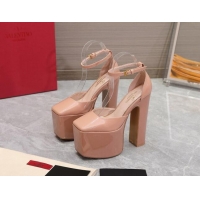 Stylish Valentino Tan-Go Platform Pumps 15.5cm in Patent Leather Nude 112987