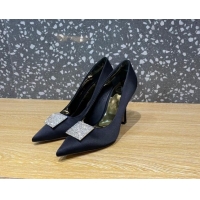 Stylish Valentino One Stud Silk High Heel Pumps 10cm with Crystal Black 112991