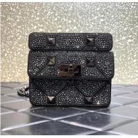 Buy Discount VALENTINO GARAVANI small Roman Stud soft sheep leather chain shoulder bag 2288 Black