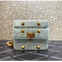 Top Quality VALENTINO GARAVANI small Roman Stud soft sheep leather chain shoulder bag 2288 light blue