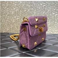 Top Design VALENTINO GARAVANI small Roman Stud soft sheep leather chain shoulder bag 2288 Lavender